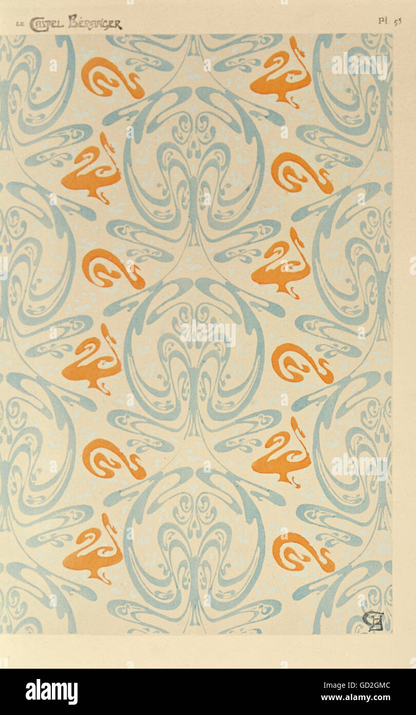 fine arts, Guimard, Hector (1867 - 1942), wallpaper, design for 'Castel Beranger' Paris, late 19th century, new collection, Munich, Germany, Artist's Copyright has not to be cleared Stock Photo