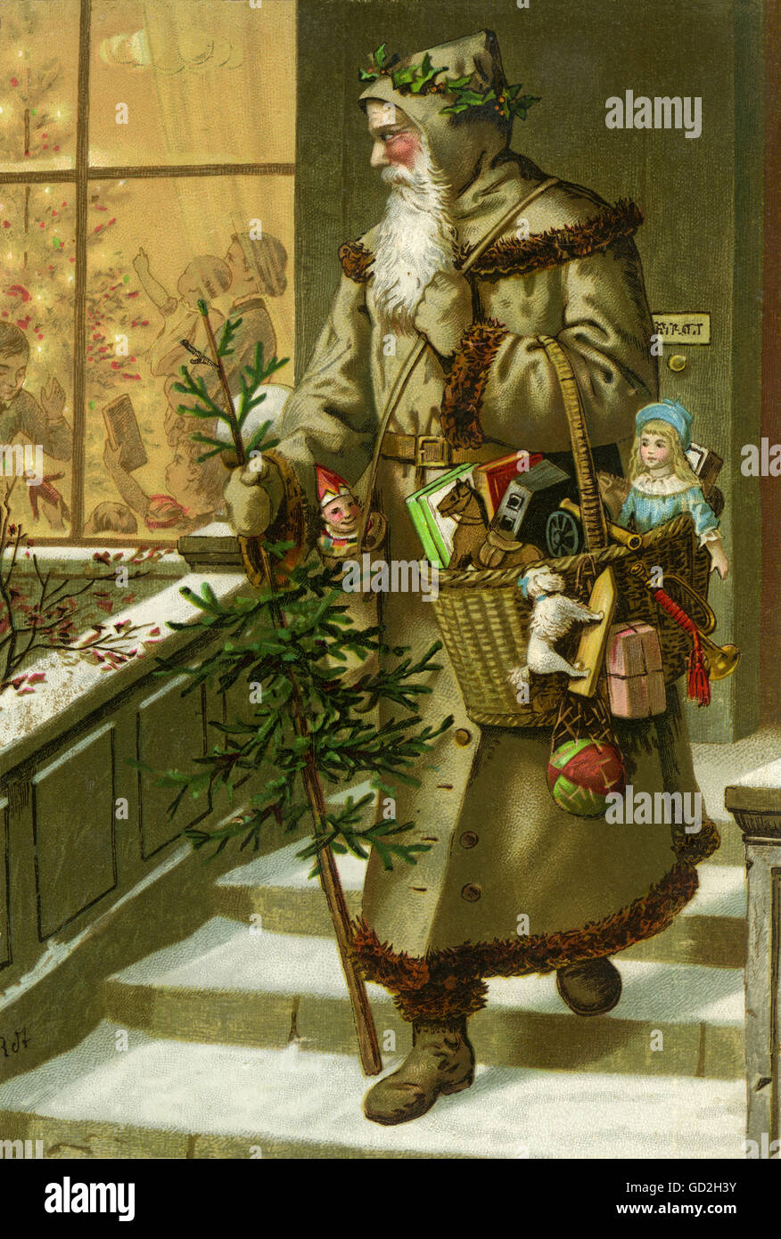 Christmas, Father Christmas, original description of Saint Nicholas, bringing presents to the children, lithograph, Germany, circa 1890, Additional-Rights-Clearences-Not Available Stock Photo