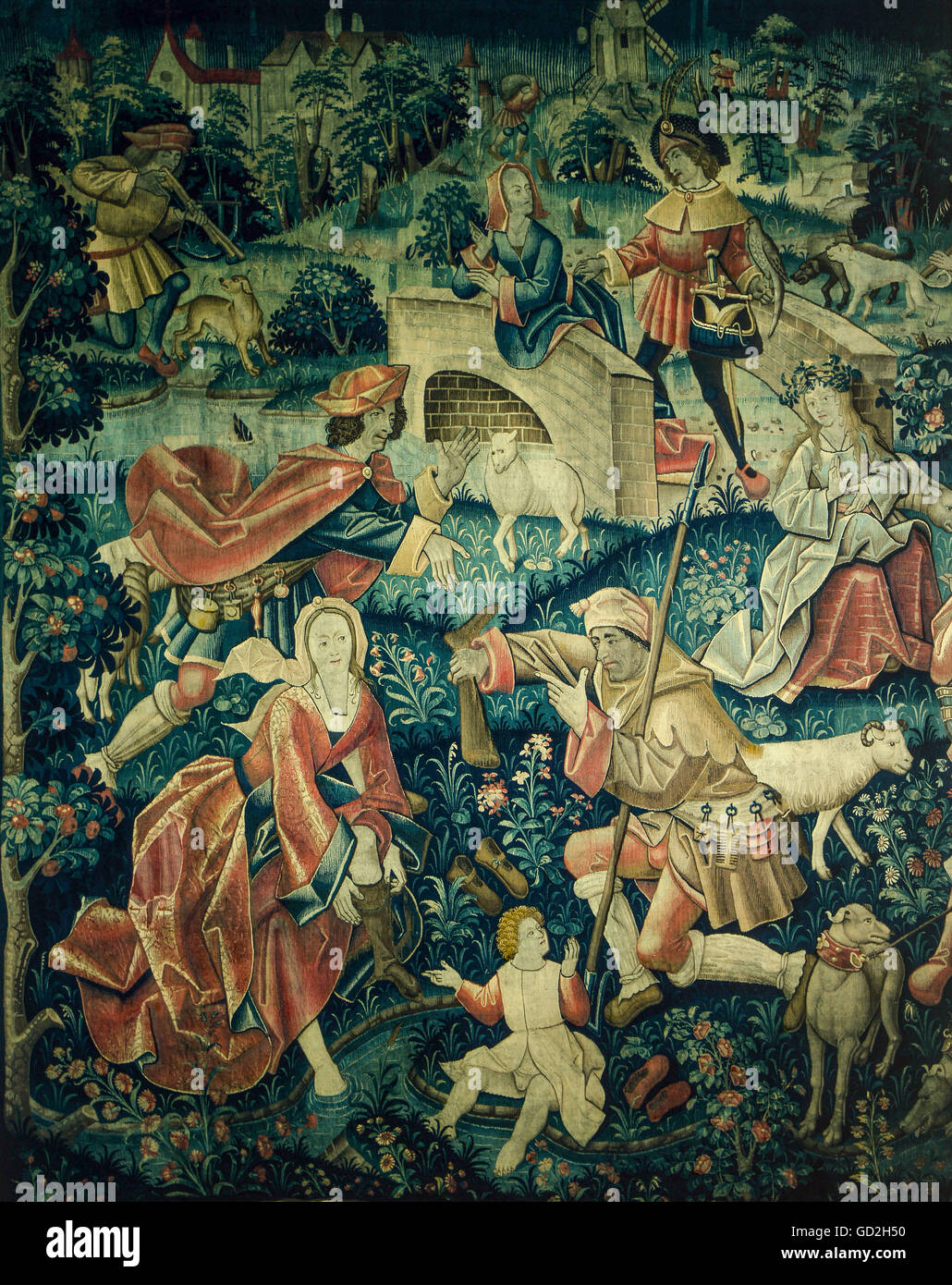 fine arts tapestry pastorals foot washing on pond detail Flanders circa 1500 Victoria and Albert museum London Artist s Copyright has not to be cleared Stock Photo Alamy