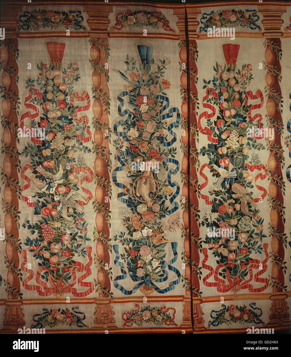 fine arts, tapestry, veston wallpaper, silk, wool, knitted, Strasbourg, early 18th century, Baden State Museum, Bruchsal castle, Artist's Copyright has not to be cleared Stock Photo