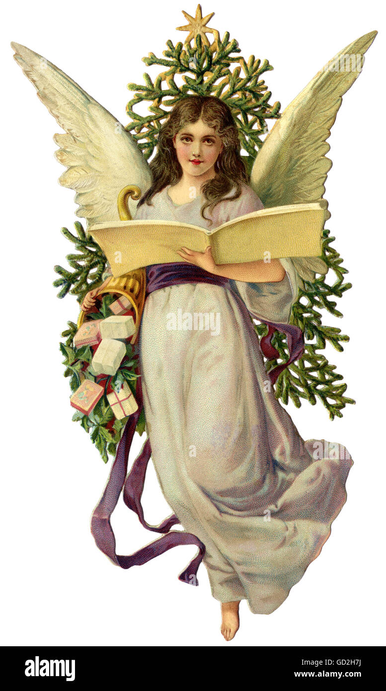 religion, Christianity, angel, Christmas angel, lithograph, Germany, 1896, Additional-Rights-Clearences-Not Available Stock Photo