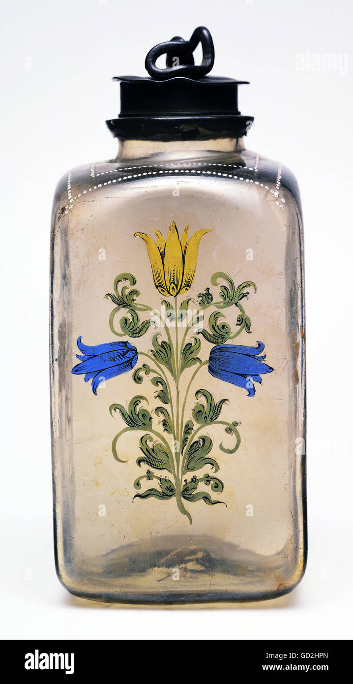 fine arts, glass painting, bottle lidded, flower, 16th / 17th century, Artist's Copyright has not to be cleared Stock Photo