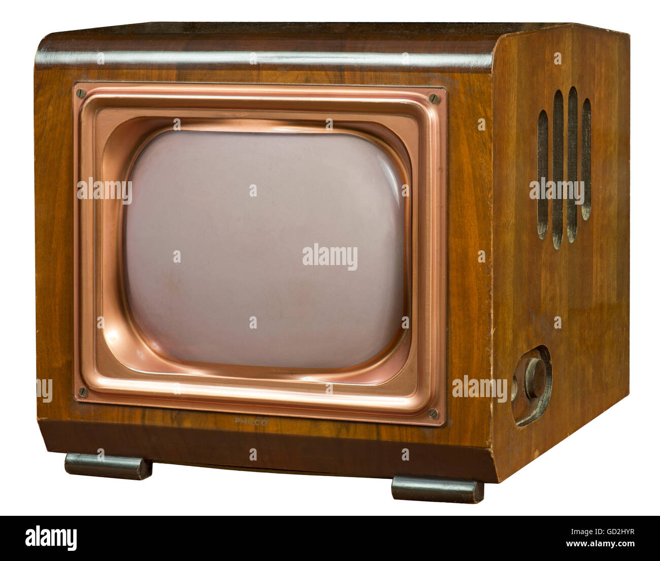 broadcast, television, television set Philco, small tabletop unit, mahogany body, operating equipment mainly at the rear, USA, 1949, Additional-Rights-Clearences-Not Available Stock Photo