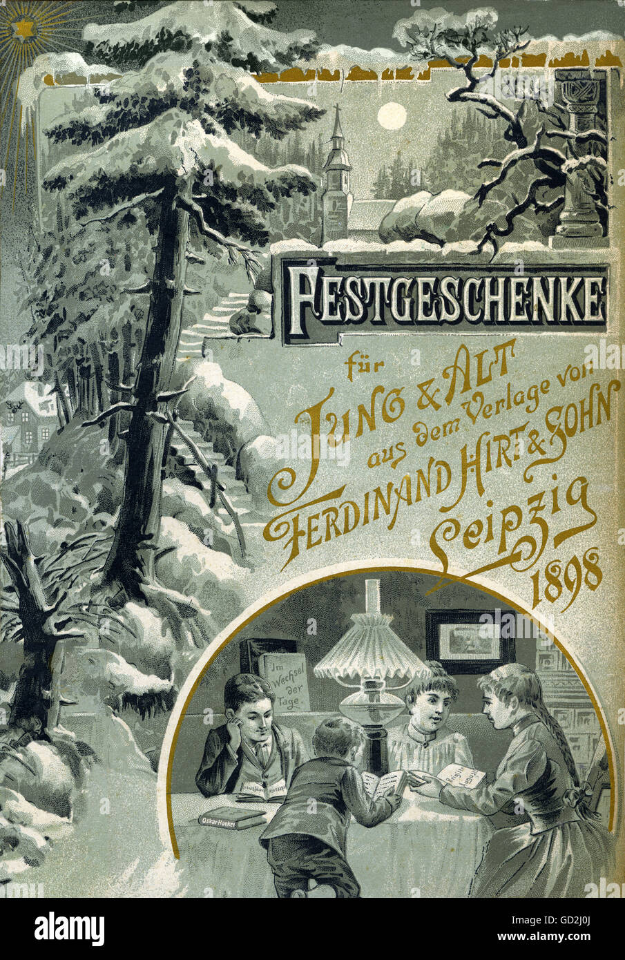 Christmas,celebration gifts for young and old from the publishing house of Ferdinand Hirt & Son Leipzig 1898,Christmas catalogue,firm of publishers,Leipzig,Germany,1898,bookshop,bookstore,bookshops,bookstores,book mail-order,give away,giving away,gives away,gave away,given away,order,ordering,order catalogue,order catalogues,book catalogue,book catalog,catalogue of books,literature,literary,Christmas present,Christmas gift,Christmas presents,Christmas gifts,presenting,Christmas catalogue,present,presents,reading,read,reader,,Additional-Rights-Clearences-Not Available Stock Photo