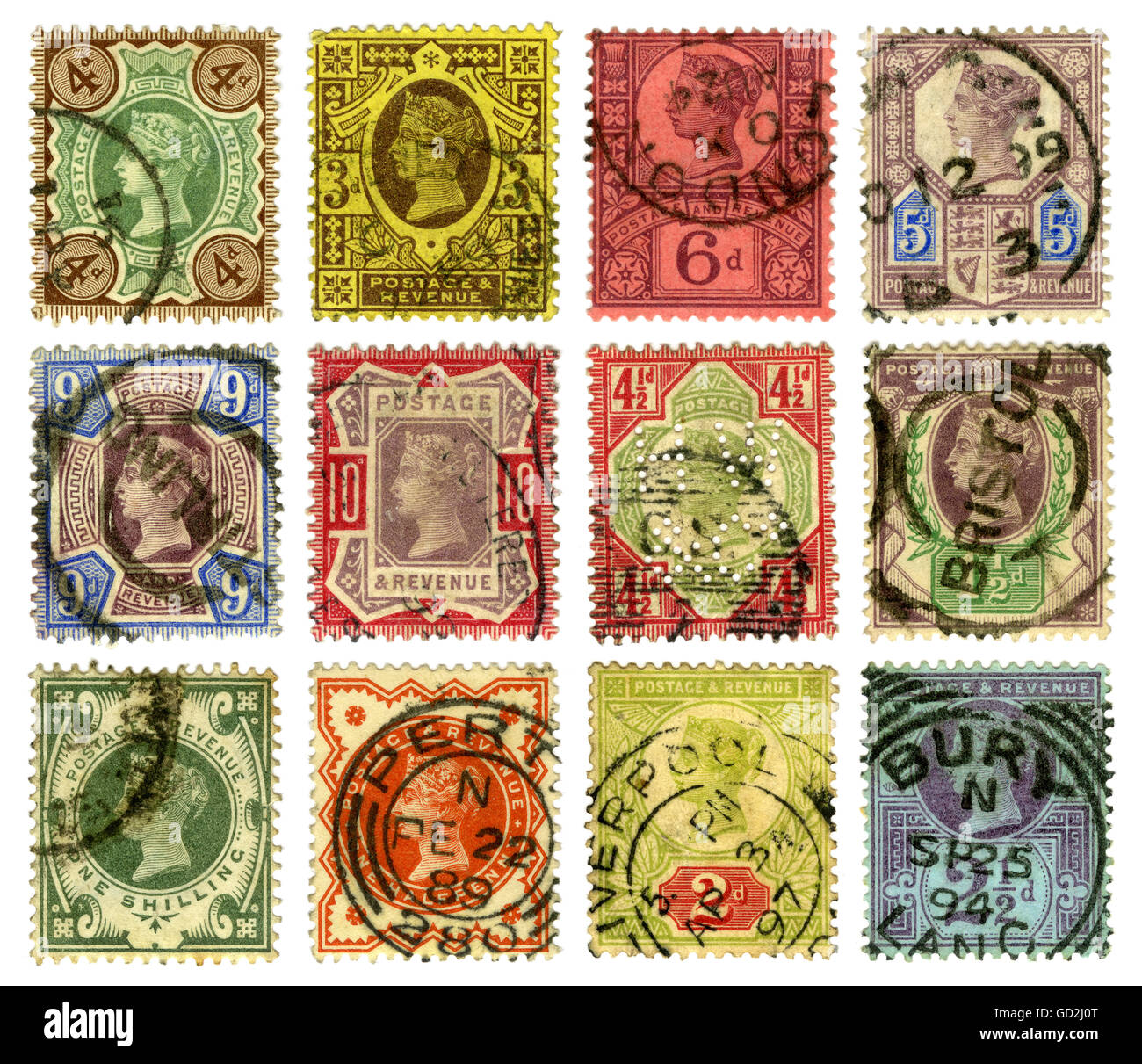 mail, postage stamps, Great Britain, British postage stamps with the portrait of Queen Victoria, 1889 until 1899, Additional-Rights-Clearences-Not Available Stock Photo