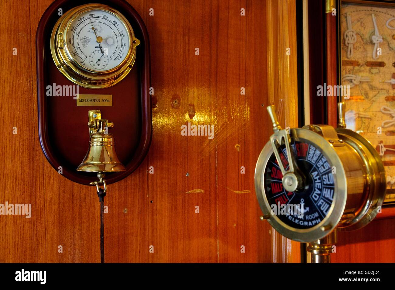 transport / transportation, navigation, ships, MS Lofoten, detail: barometer, engine telegraph, built: 1964, Additional-Rights-Clearences-Not Available Stock Photo