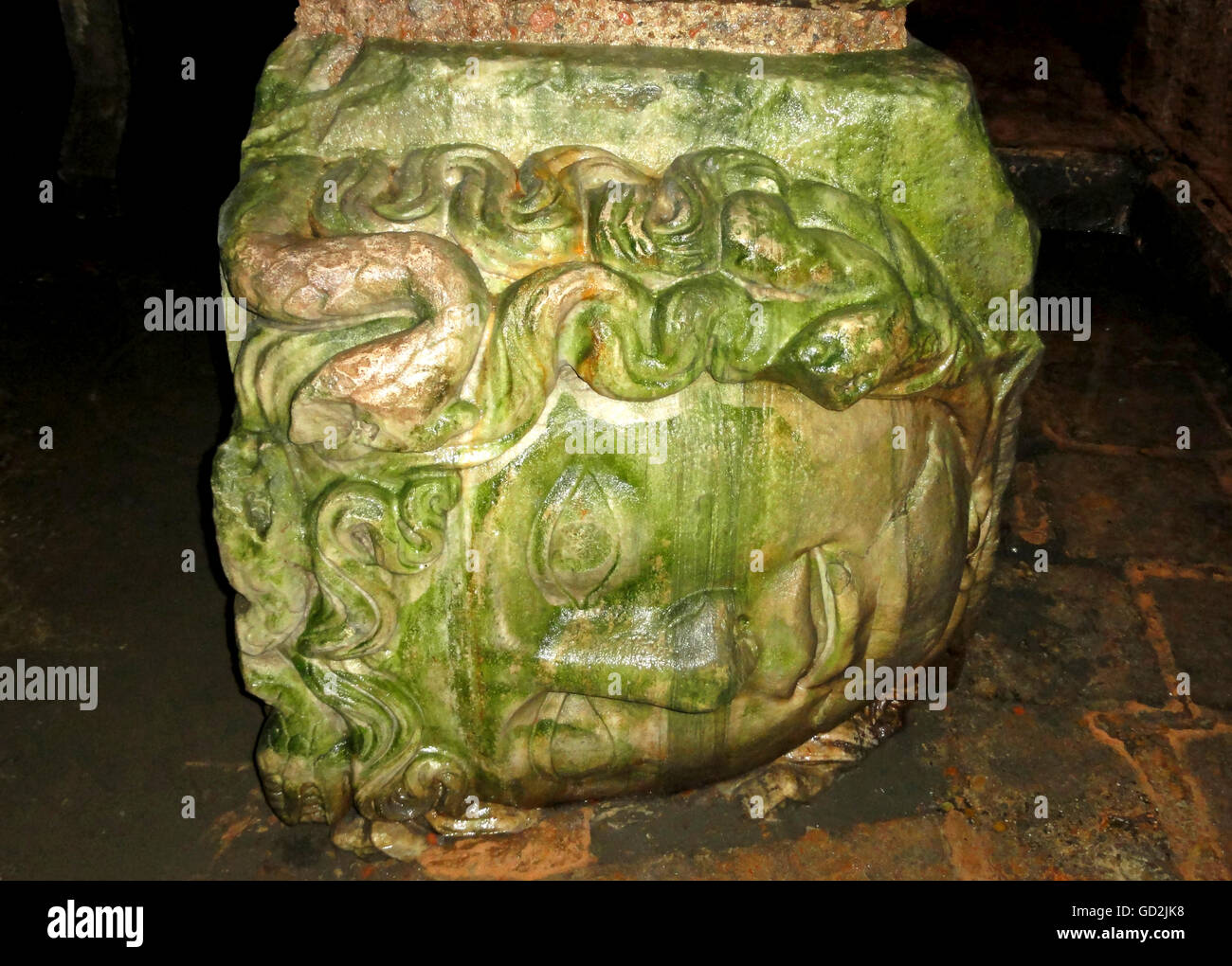 fine arts, marble, The first Medusa head pillar, Yerebatan cistern, Istanbul, Artist's Copyright has not to be cleared Stock Photo