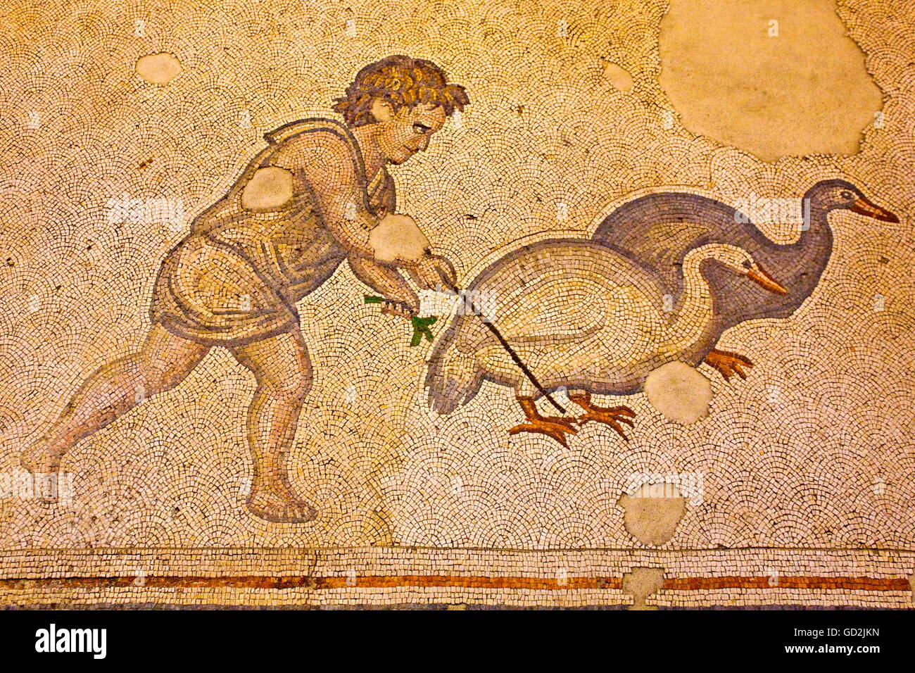 fine arts, Byzantine Empire, floor mosaics, decoration for the palace with the emperor lodge in the hippodrome, remains of the Bueyuek Saray, mosaic museum, Istanbul, Artist's Copyright has not to be cleared Stock Photo