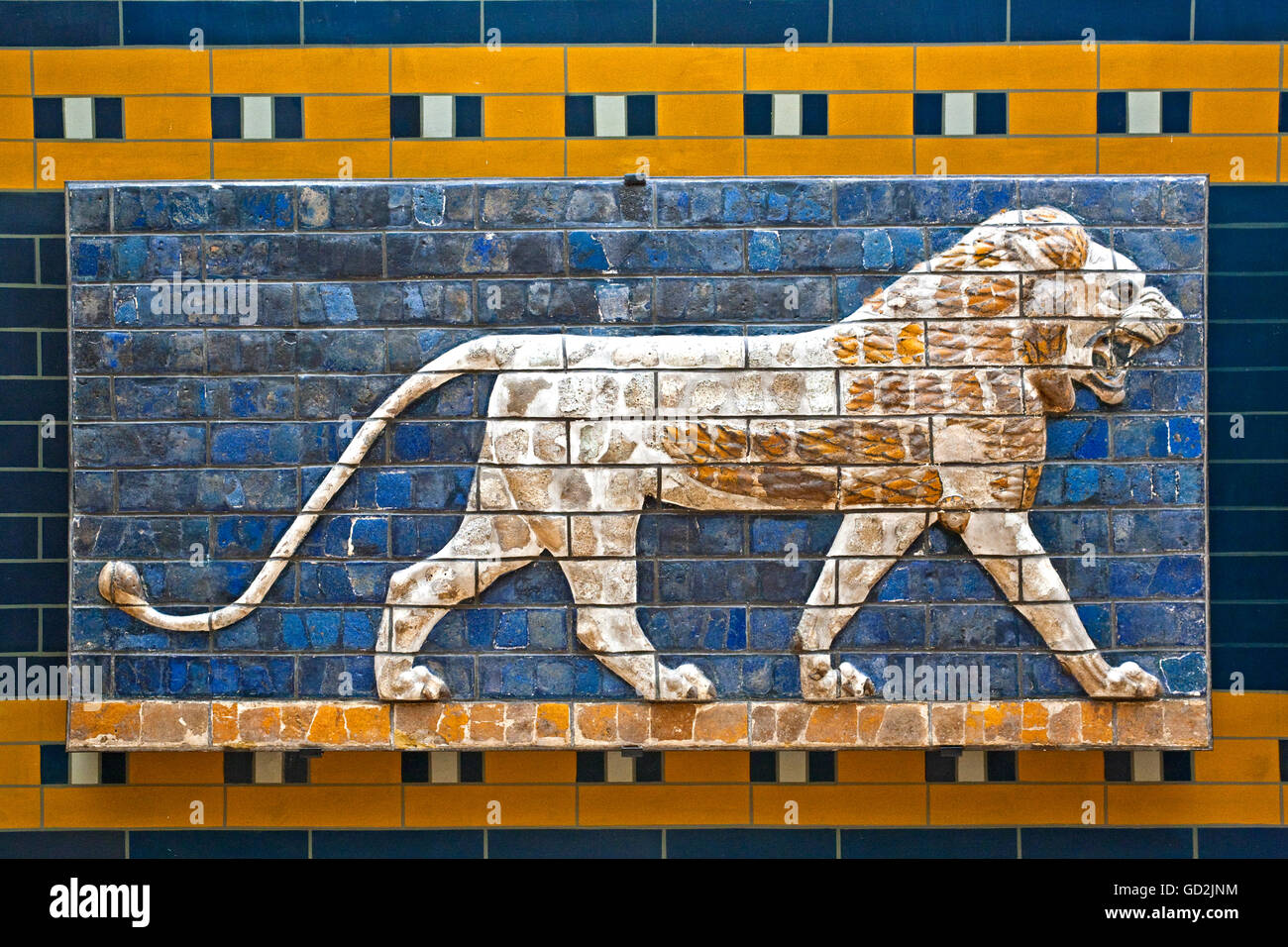 fine arts, Babylonian Dynasty, relief of a lion of the procession street in Babylon, museum of old oriental culture, archaeological museum, Istanbul, Artist's Copyright has not to be cleared Stock Photo