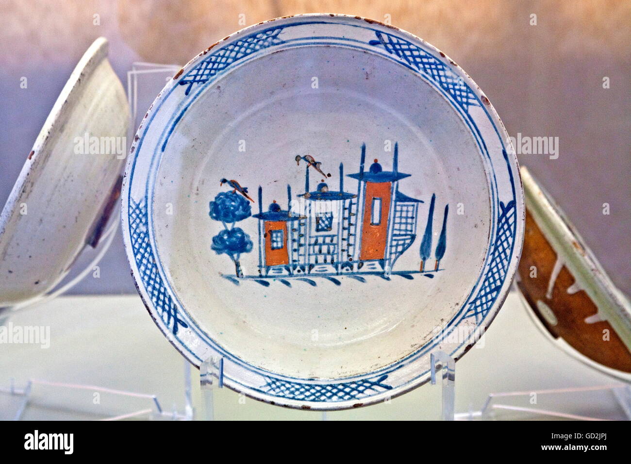 fine arts, ceramics, glazed Iznik plate from the glazed tile pavilion, Cinili Koesk, archaeological museum, Istanbul, Artist's Copyright has not to be cleared Stock Photo