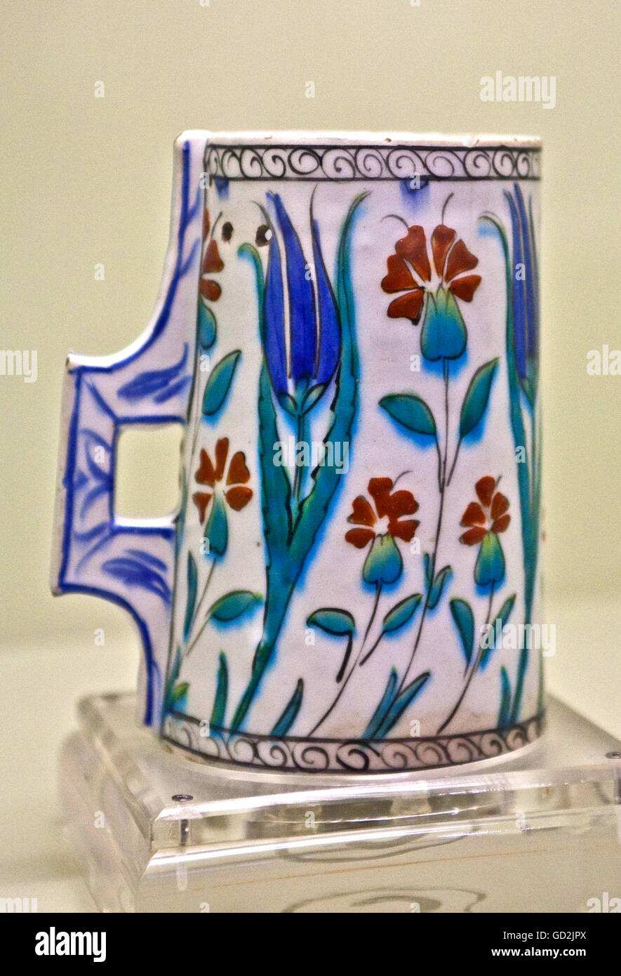 fine arts, ceramics, glazed Iznik jug from the glazed tile pavilion, Cinili Koesk, archaeological museum, Istanbul, Artist's Copyright has not to be cleared Stock Photo