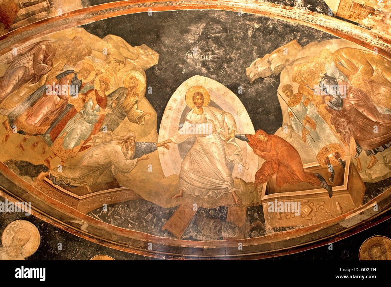 fine arts, religious art, decent inhell of Christi as victory over the death, mosaic in Chora Church, Kariye Muezesi, Istanbul, Artist's Copyright has not to be cleared Stock Photo