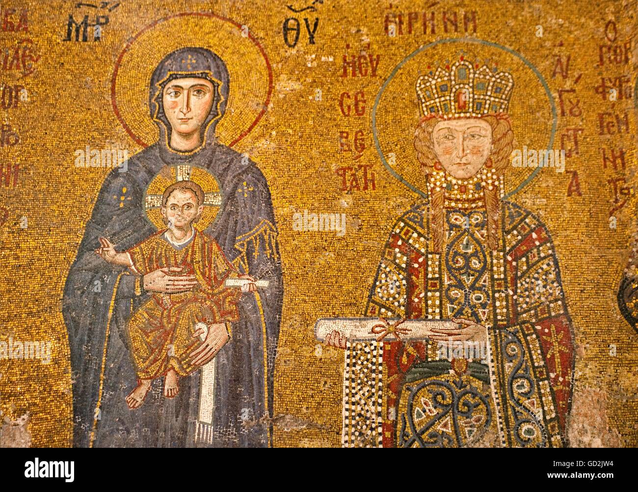fine arts, religious art, mosaic, Saint Mary with Empress Irene, Hagia Sophia, Istanbul, Artist's Copyright has not to be cleared Stock Photo