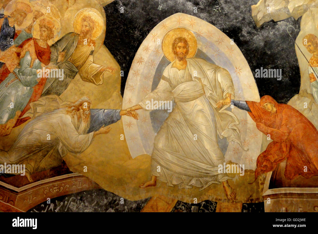 fine arts, religious art, decent inhell of Christi as victory over the death, mosaic in Chora Church, Kariye Muezesi, Istanbul, Artist's Copyright has not to be cleared Stock Photo