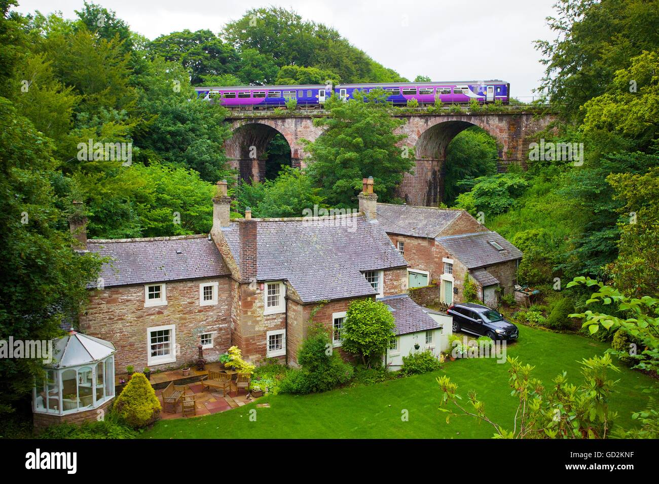 Northern Rail Sprinter train. Gelt Viaduct, Middle Gelt Bridge ,Middle
