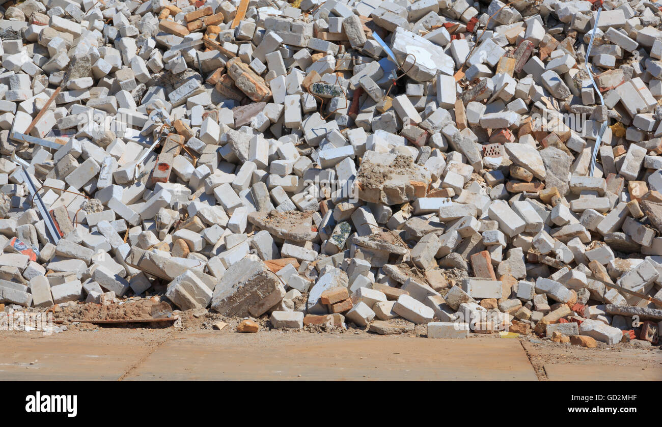 Pile of rubble consisting of bricks and concrete Stock Photo