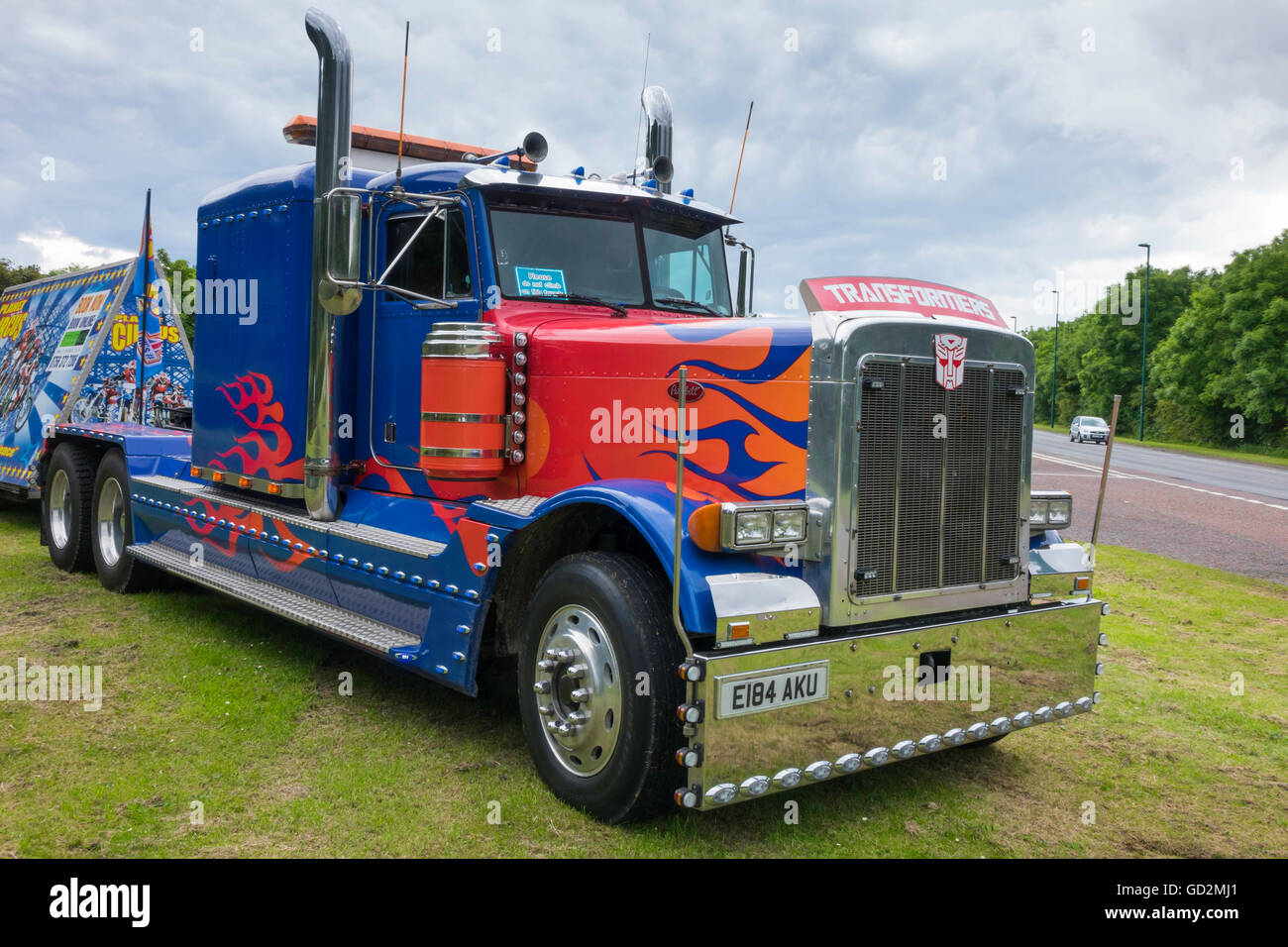 An American Peterbilt 379 truck used by a circus Stock Photo