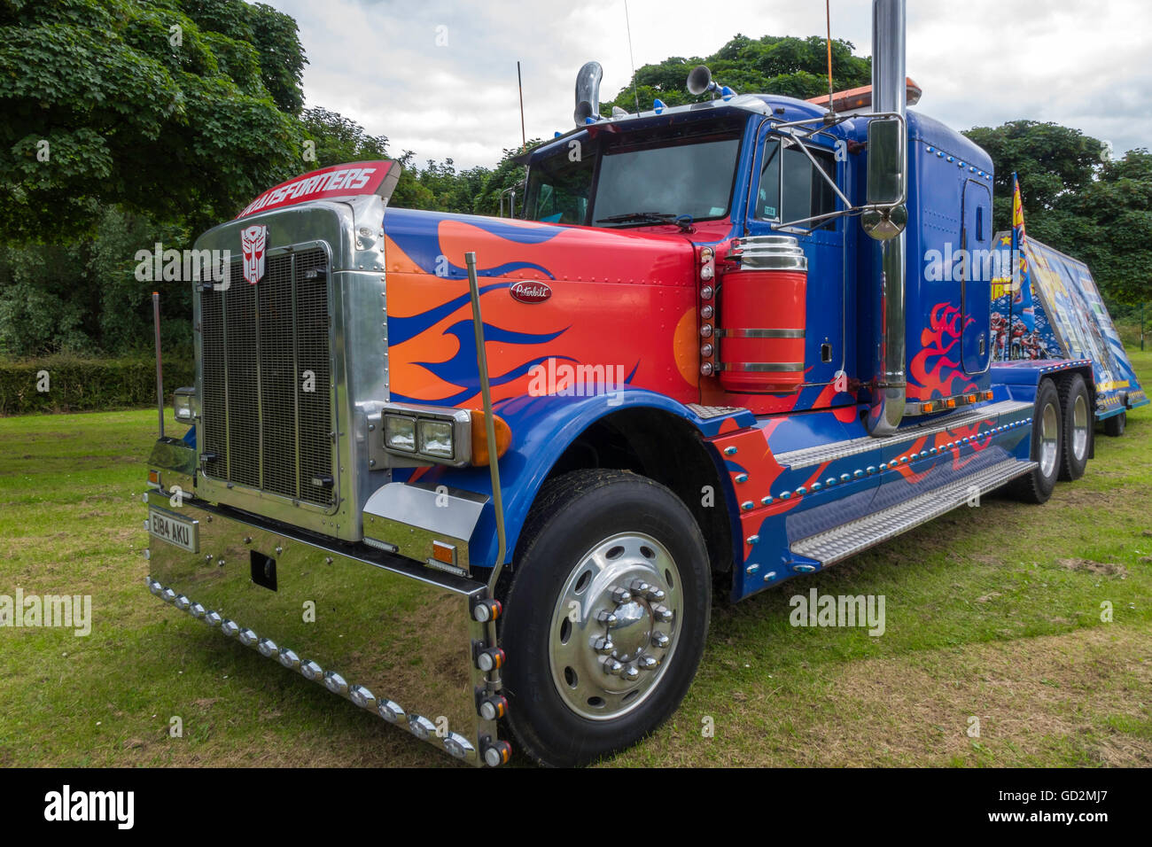 An American Peterbilt 379 truck used by a circus Stock Photo