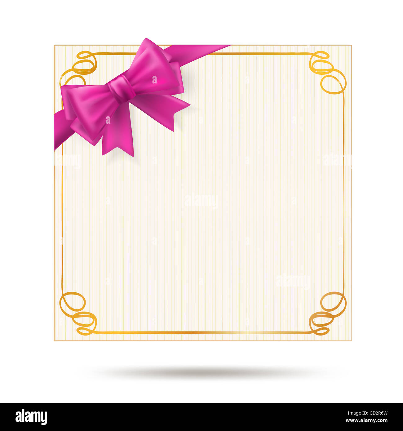 gift card with golden swirl frame and pink ribbon Stock Photo