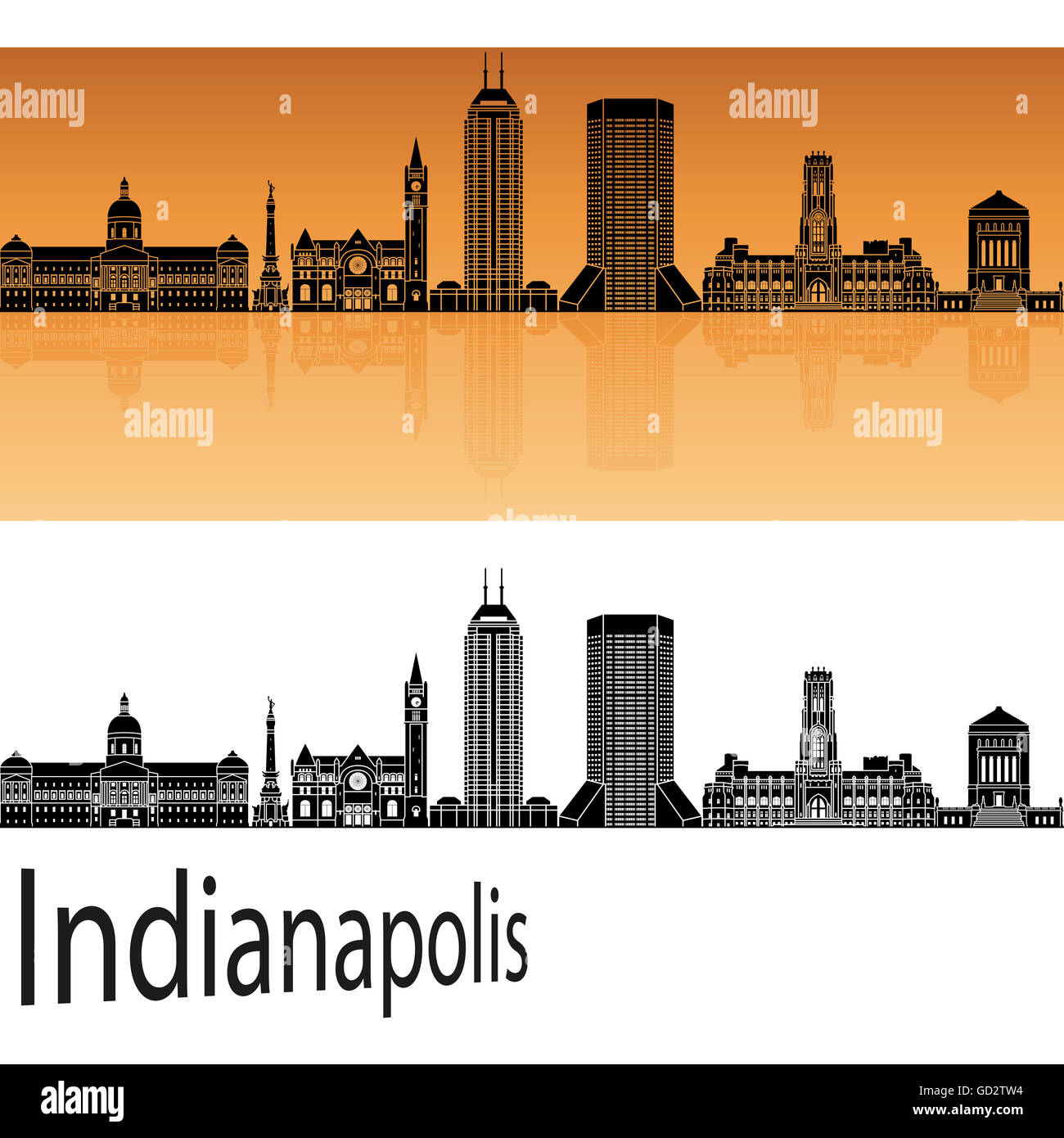 Indianapolis skyline in orange background in editable vector file Stock Photo