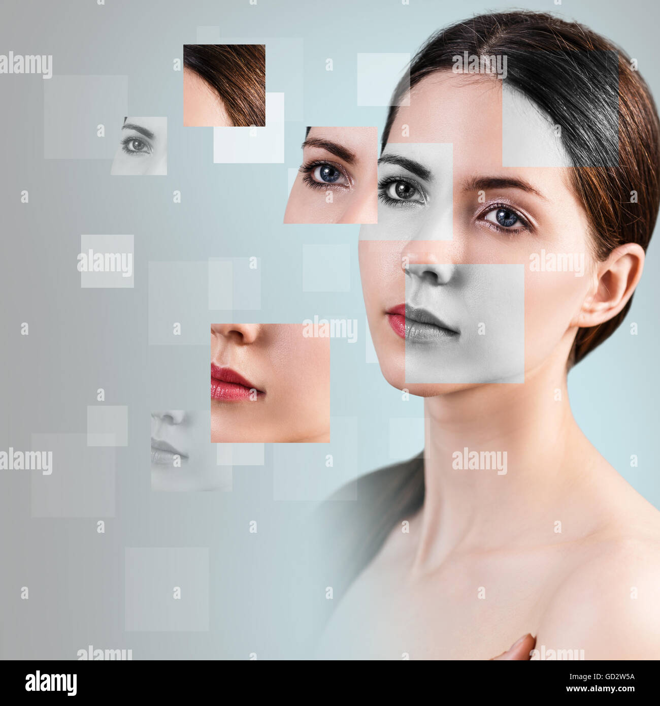 Perfect female face made of different faces Stock Photo