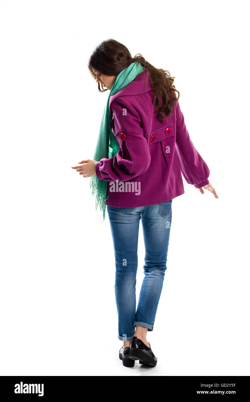 Woman wears purple coat Stock Photo Alamy
