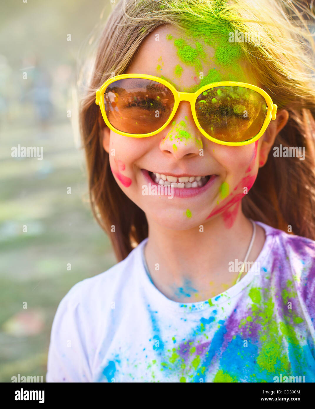Portrait Of Happy Cute Little Girl On Holi Color Festival Stock