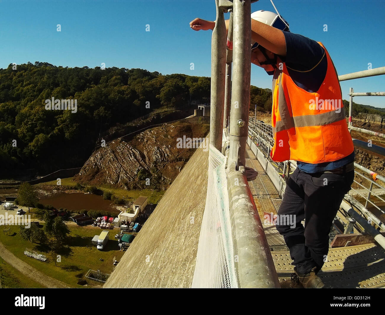 Works being carried out on a dam Stock Photo