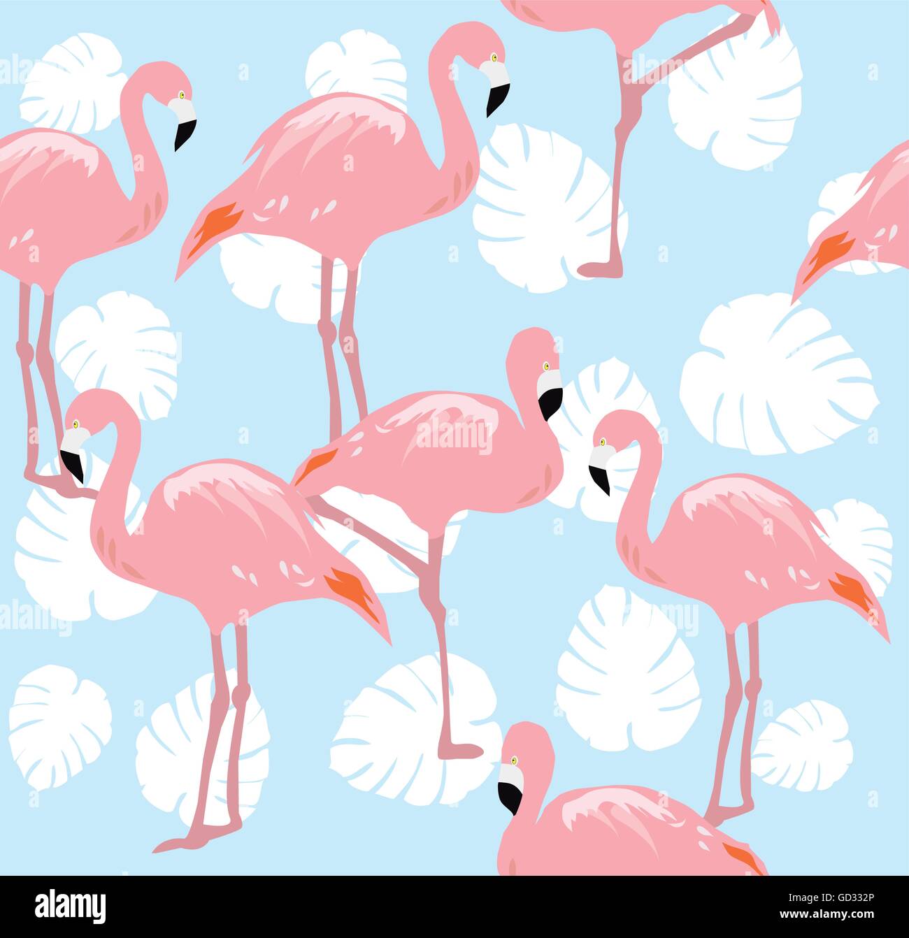 vector illustration of seamless background with flamingos and palm ...