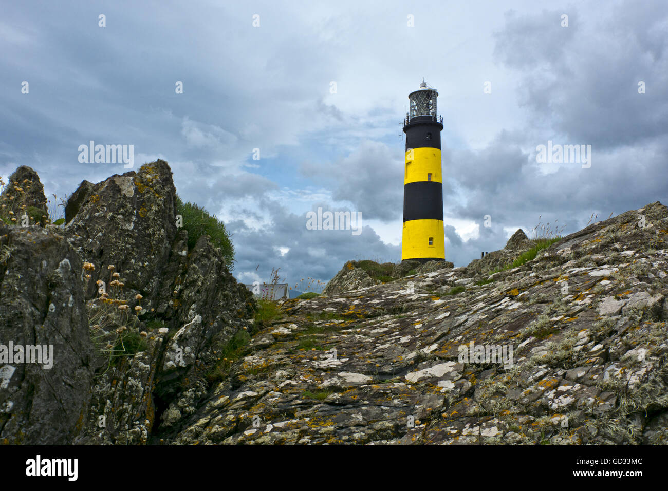 yellow black lighthouse Stock Photo
