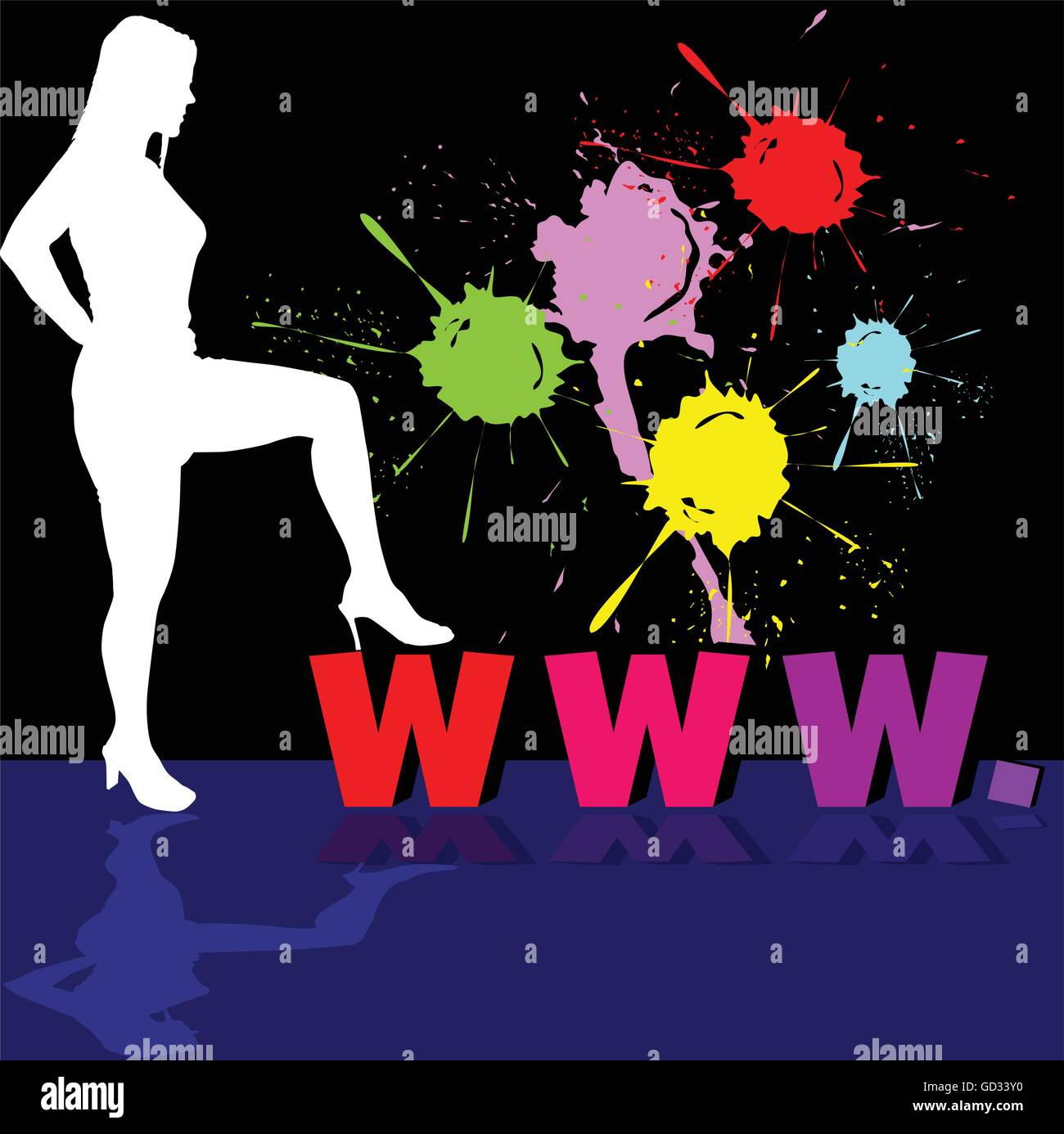 girl white silhouette and internet address illustration Stock Vector
