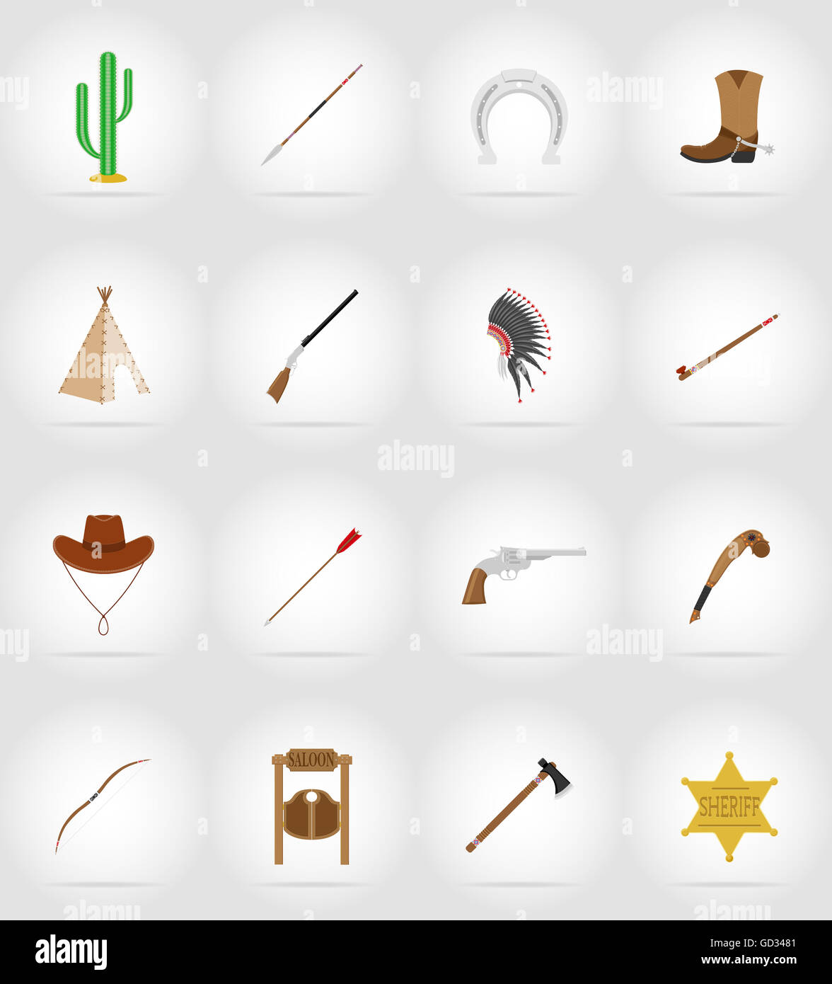 wild west flat icons illustration isolated on background Stock Photo ...