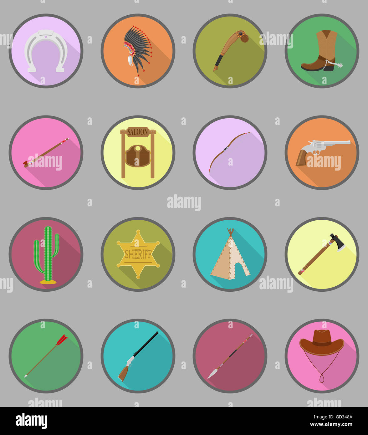 wild west flat icons illustration isolated on background Stock Photo ...