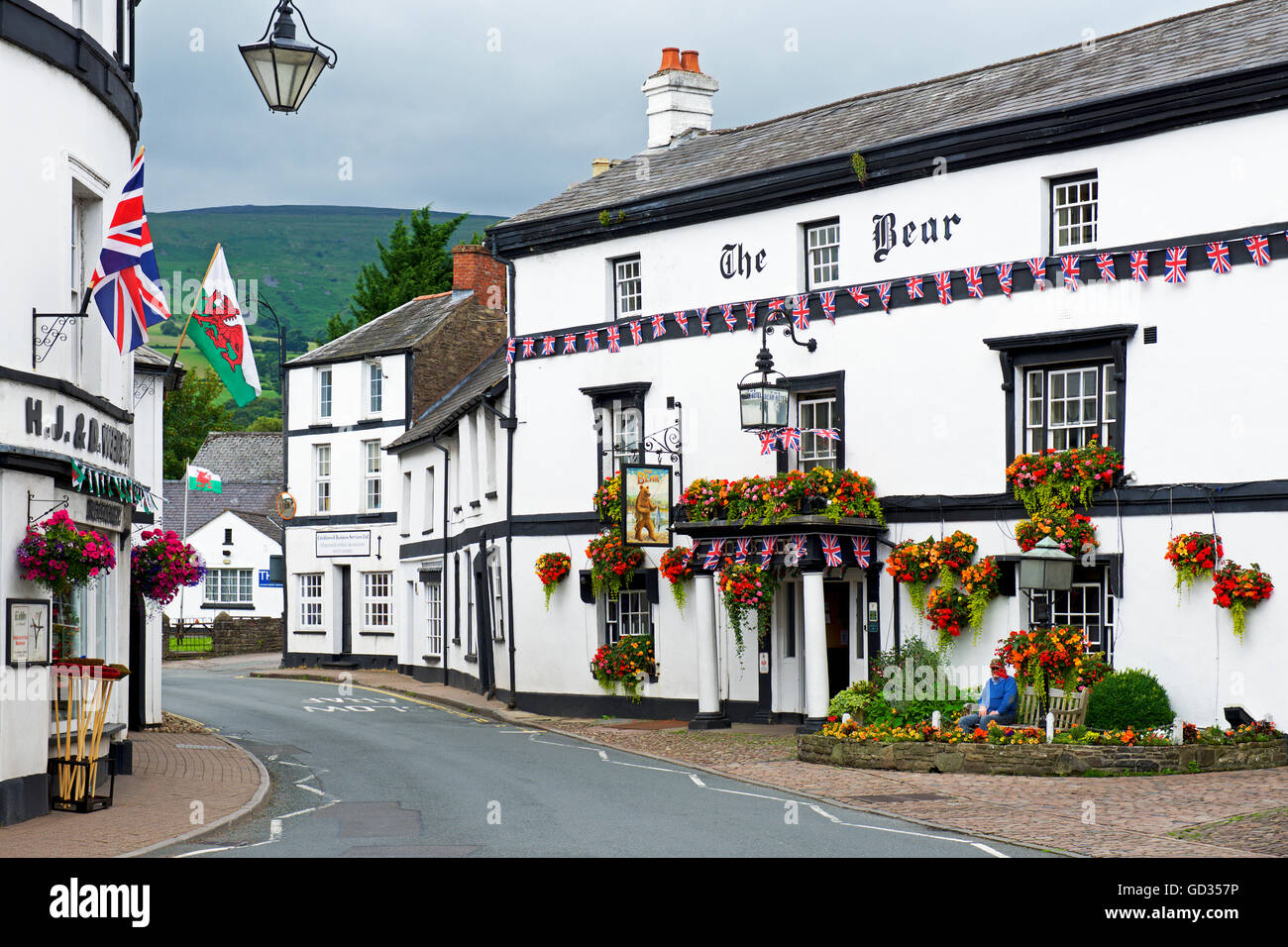 The Bear pub, in the village of Crickhowell, Powys, Wales UK Stock Photo