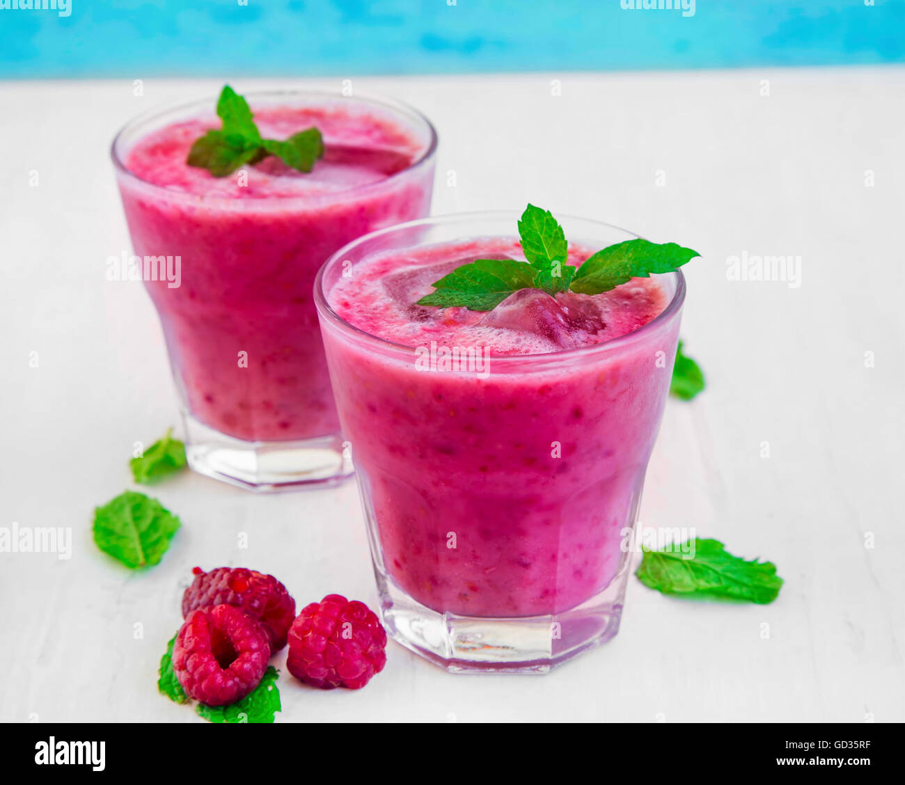 Summer raspberry smoothies with mint leaves Stock Photo Alamy