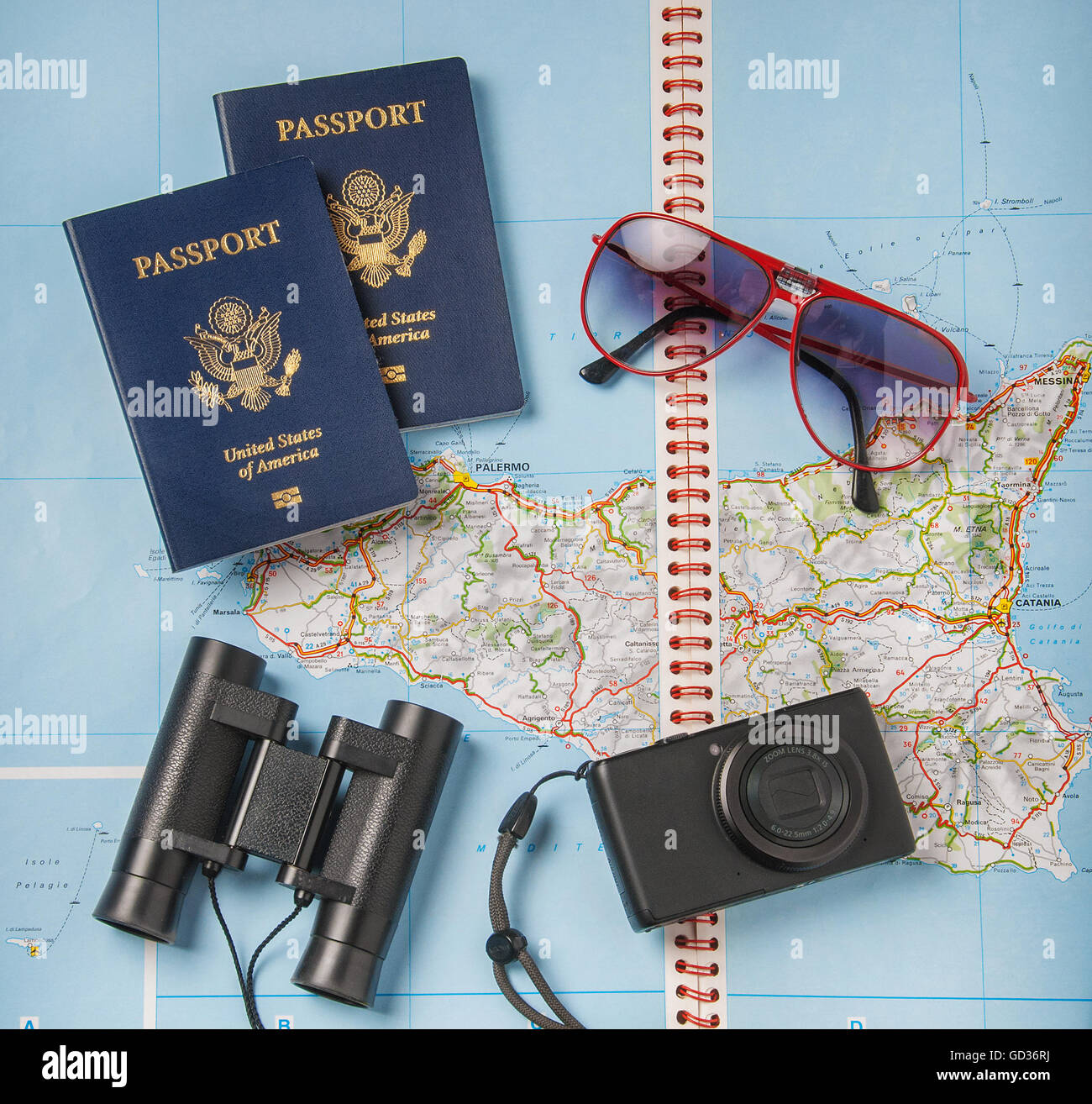Travel vacation objects on a background Stock Photo