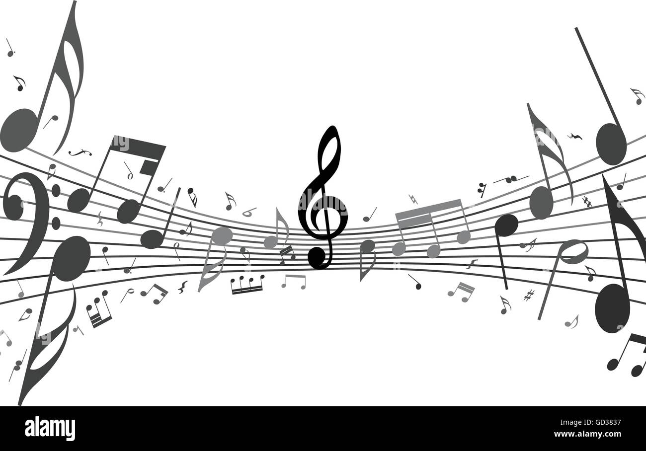 Black and white musical design from music staff elements with treble clef  and notes. Isolated on white. Vector illustration Stock Vector Image & Art  - Alamy