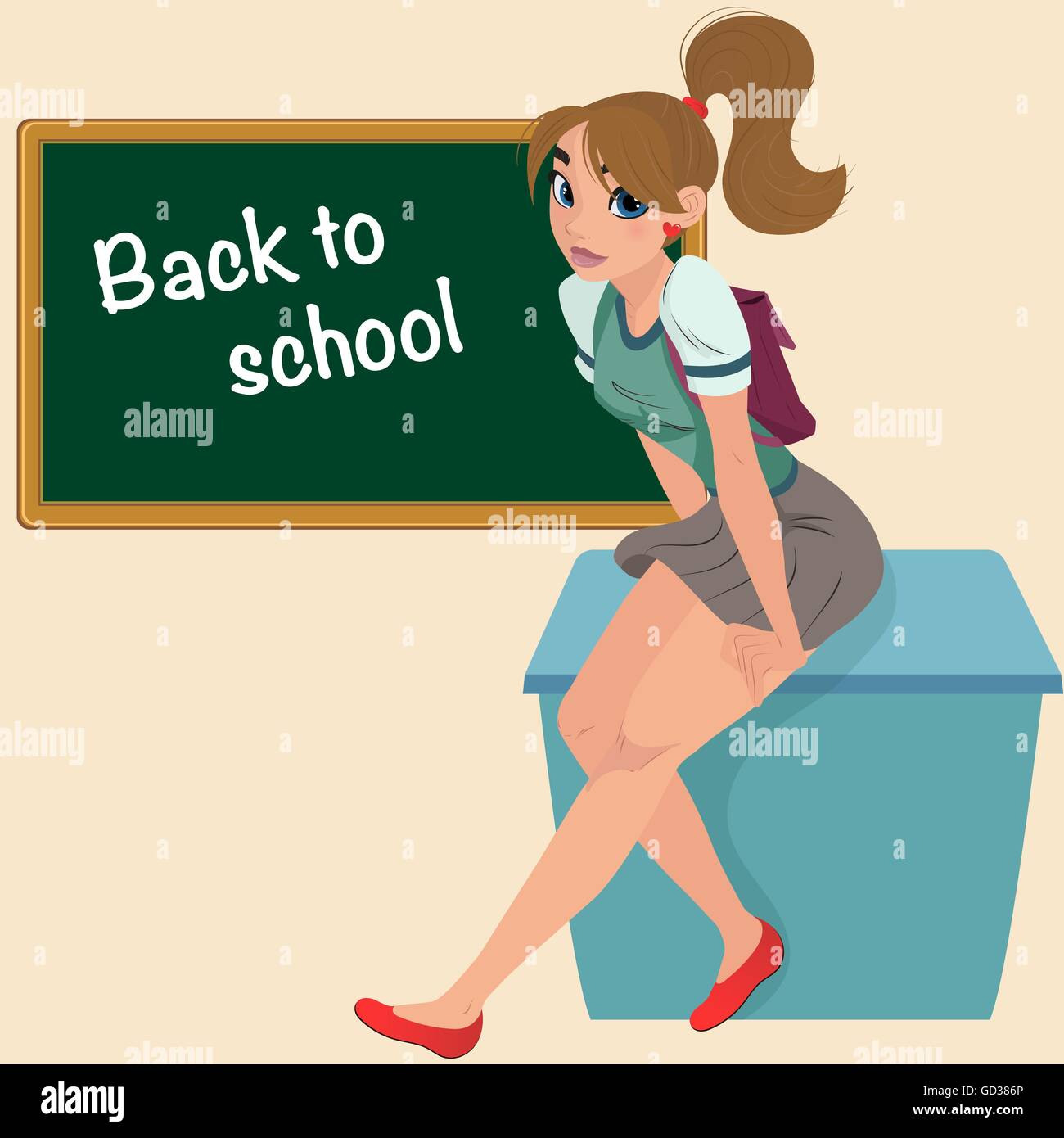 Cartoon young student teenager on desk Stock Vector