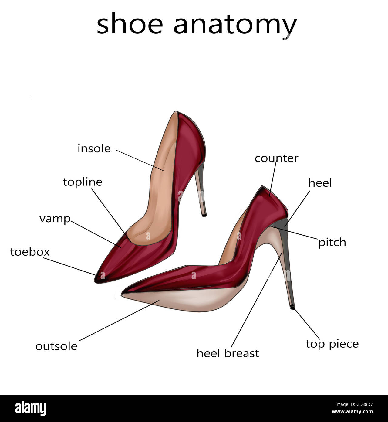 Technical fashion illustration of shoe parts Stock Photo