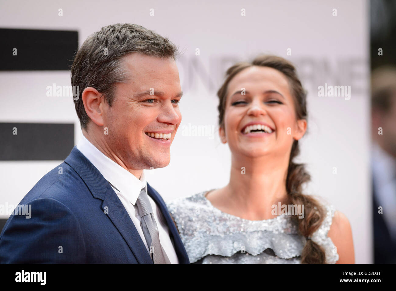 Matt Damon and Alicia Vikander attending the European premiere of Jason Bourne held at Odeon Cinema in Leicester Square, London. Stock Photo