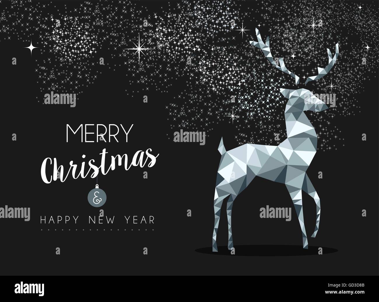 Merry christmas happy new year fancy silver deer shape in hipster low poly style. Stock Vector