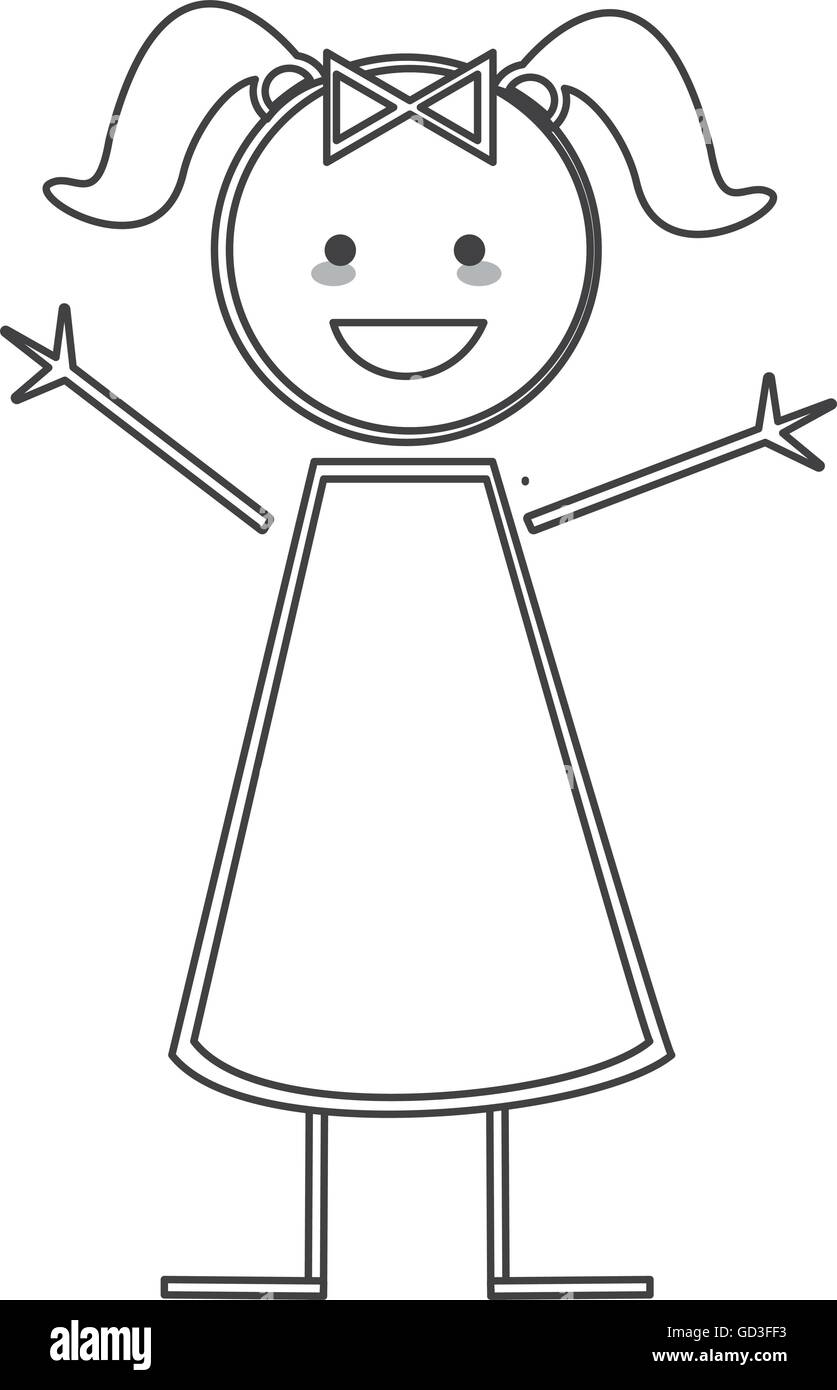 happy girl with pigtails icon stick figure Stock Vector