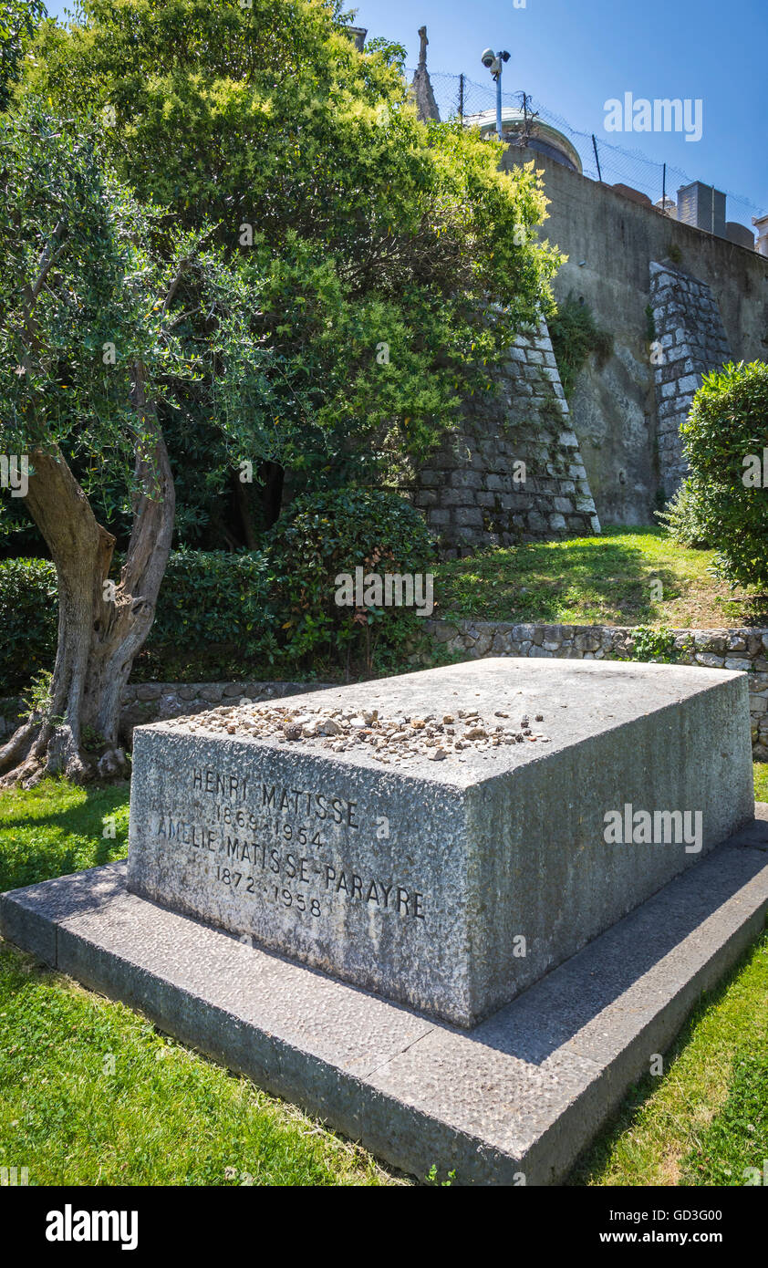 Tombstone of famous painter and sculptor Henri Matisse and his wife Noellie, cemetery of the Monastre Notre Dame de Cimiez, Nice Stock Photo