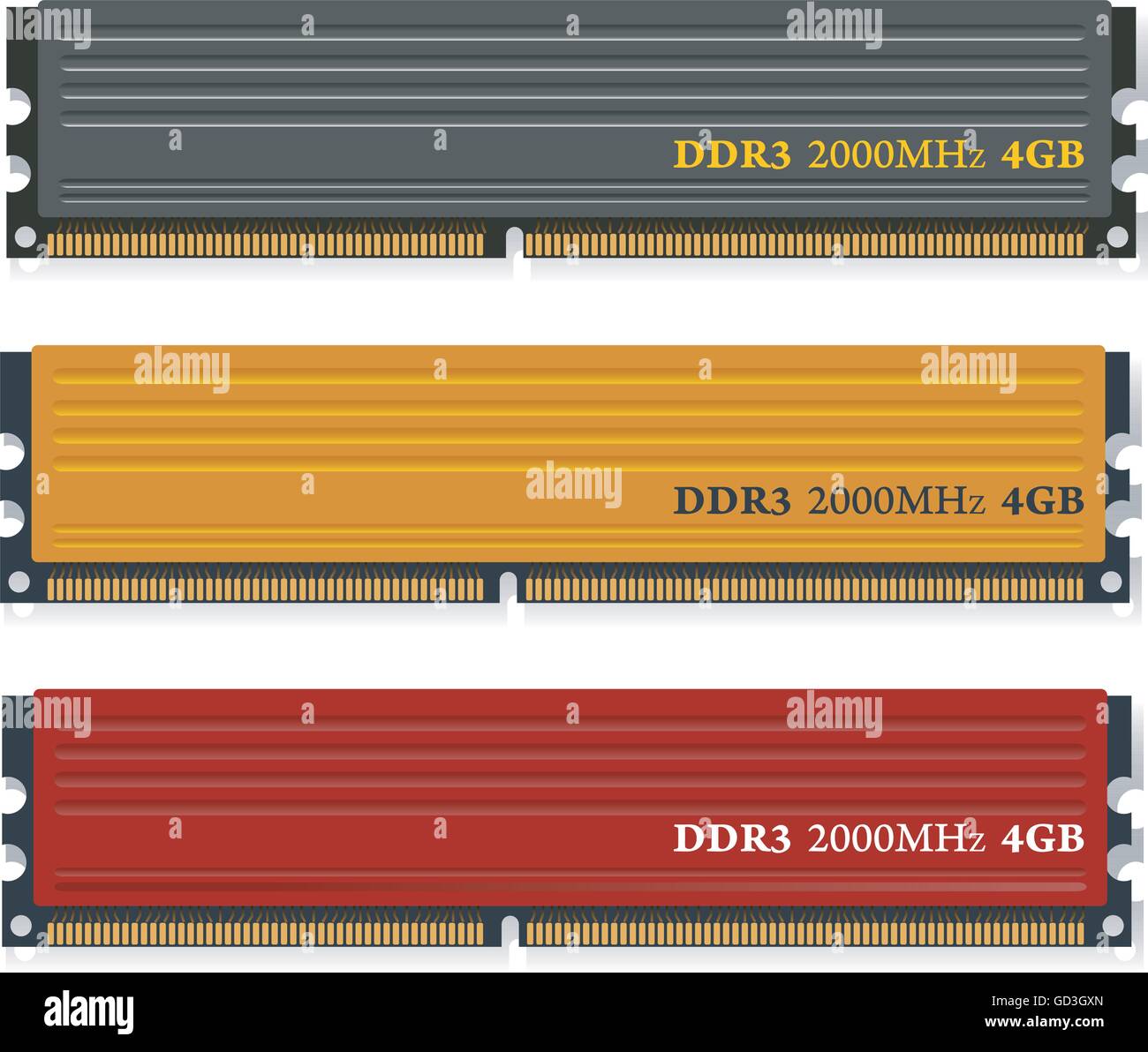 Set of DDR3 memory modules Stock Vector