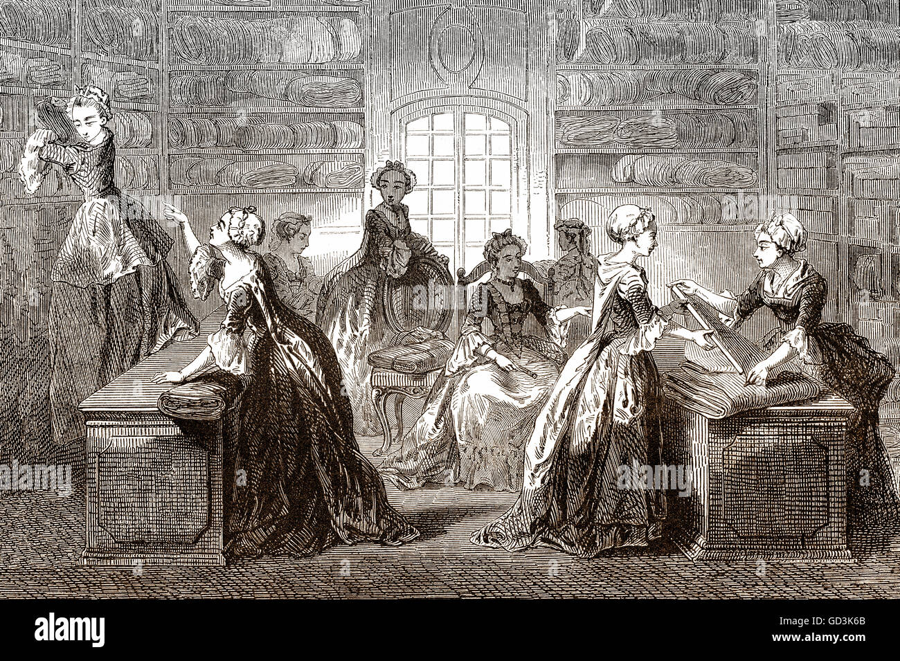Women in a French Boutique, 18th century Stock Photo