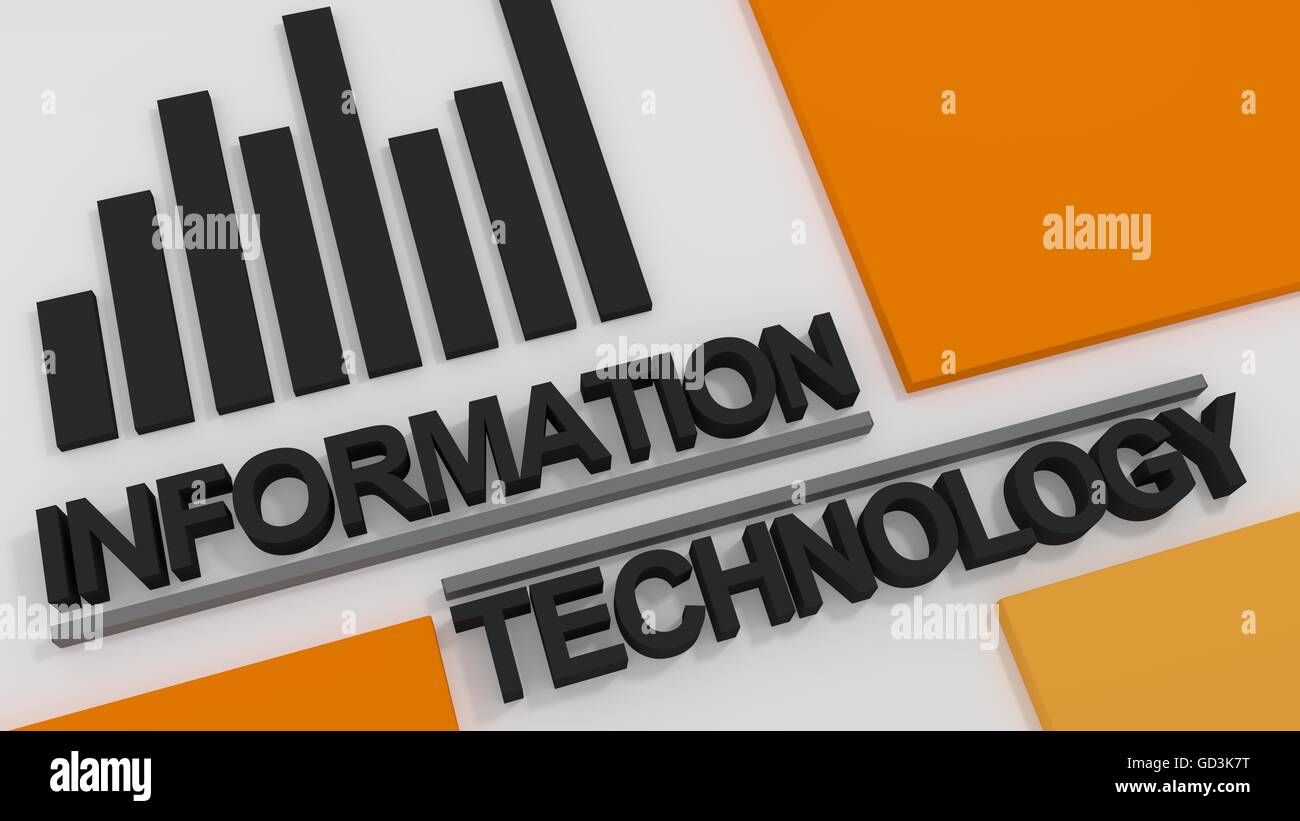 Information Technology on white and orange background 3D rendering Stock Photo