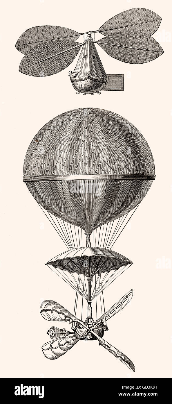 Balloon flight in Paris on 2 March 1784, in a hydrogen gas balloon