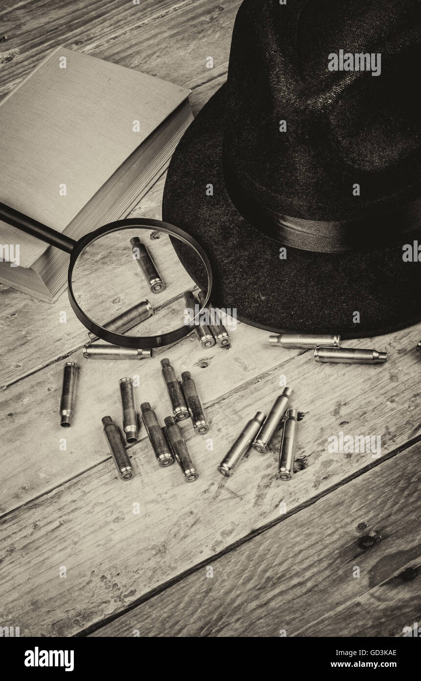 Conceptual still life standing for film noir and crime and mystery novel genre Stock Photo