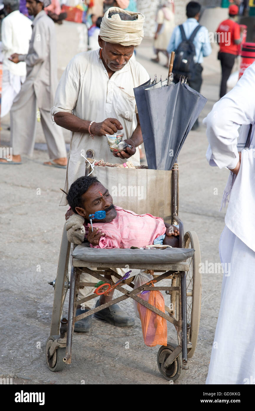 Disabled pilgrims, kumbh mela, Nasik, maharashtra, india, asia Stock Photo
