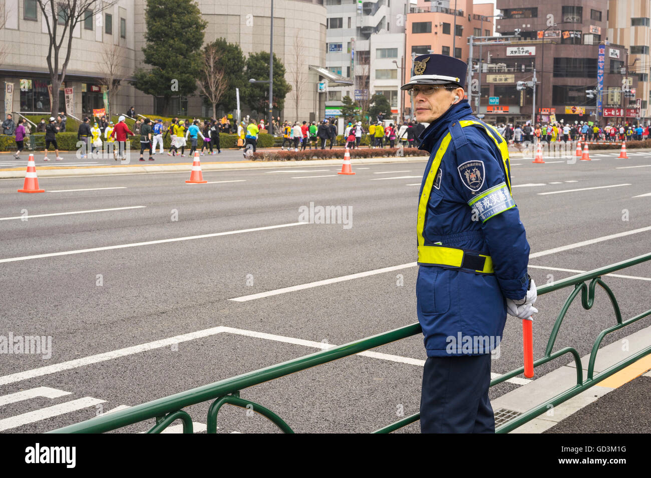 Traffic police marathon day, tokyo, japan Stock Photo